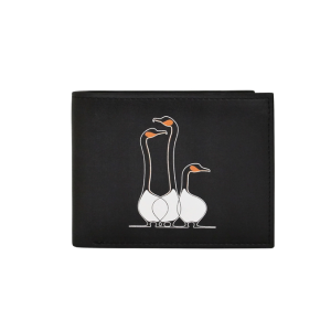 Friends Men’s Wallet featuring Benjamin Chee Chee’s geese artwork – black vegan leather, slim bifold design, stylish and practical.